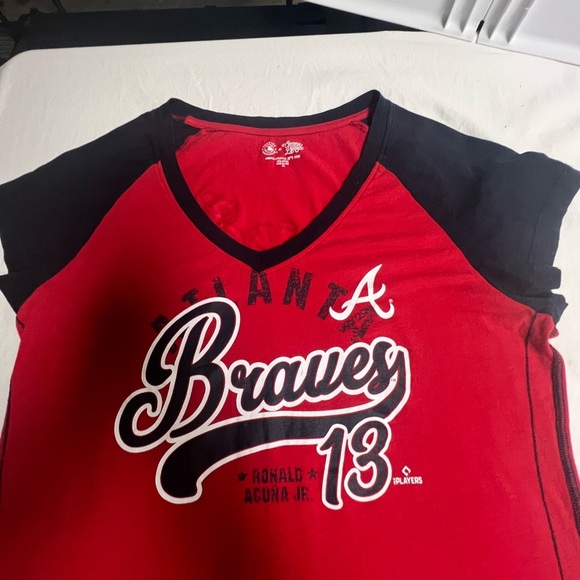 ATLANTA BRAVES KIDS T-SHIRT RONALD ACUNA JR RED PLAYER NAME & NUMBER SHIRT  XL - Picture 1 of 8